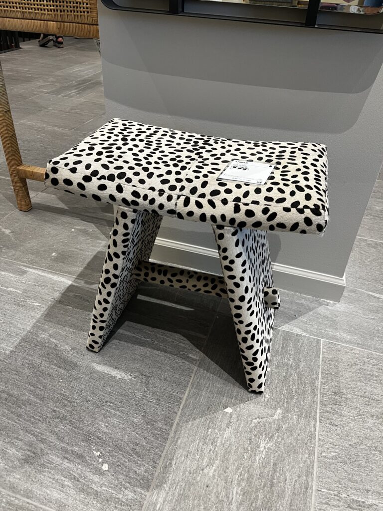 Dalmation print ottoman seen at the Spring 2023 High Point Market in North Carolina.
