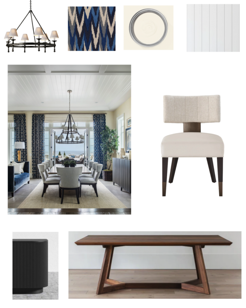 Interior Design Moodboard, Baltimore, Maryland shaded light, dining chair, paint swatch, dining table.