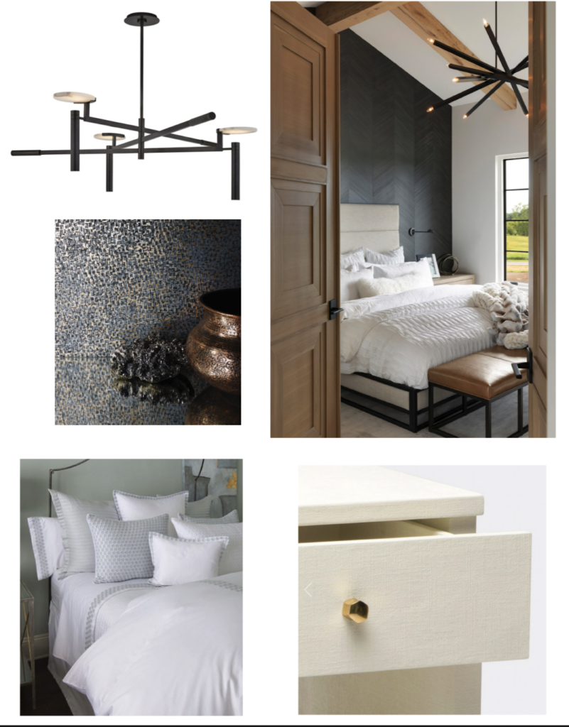 Interior Design Moodboard, Baltimore, Maryland, modern lighting, texture sample, close view of nightstand
