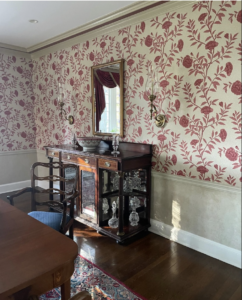 before photo of very dated dining room