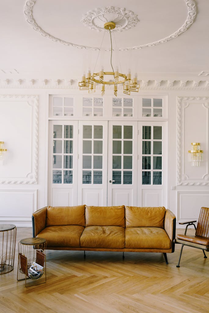 Couch with Leather Cushions